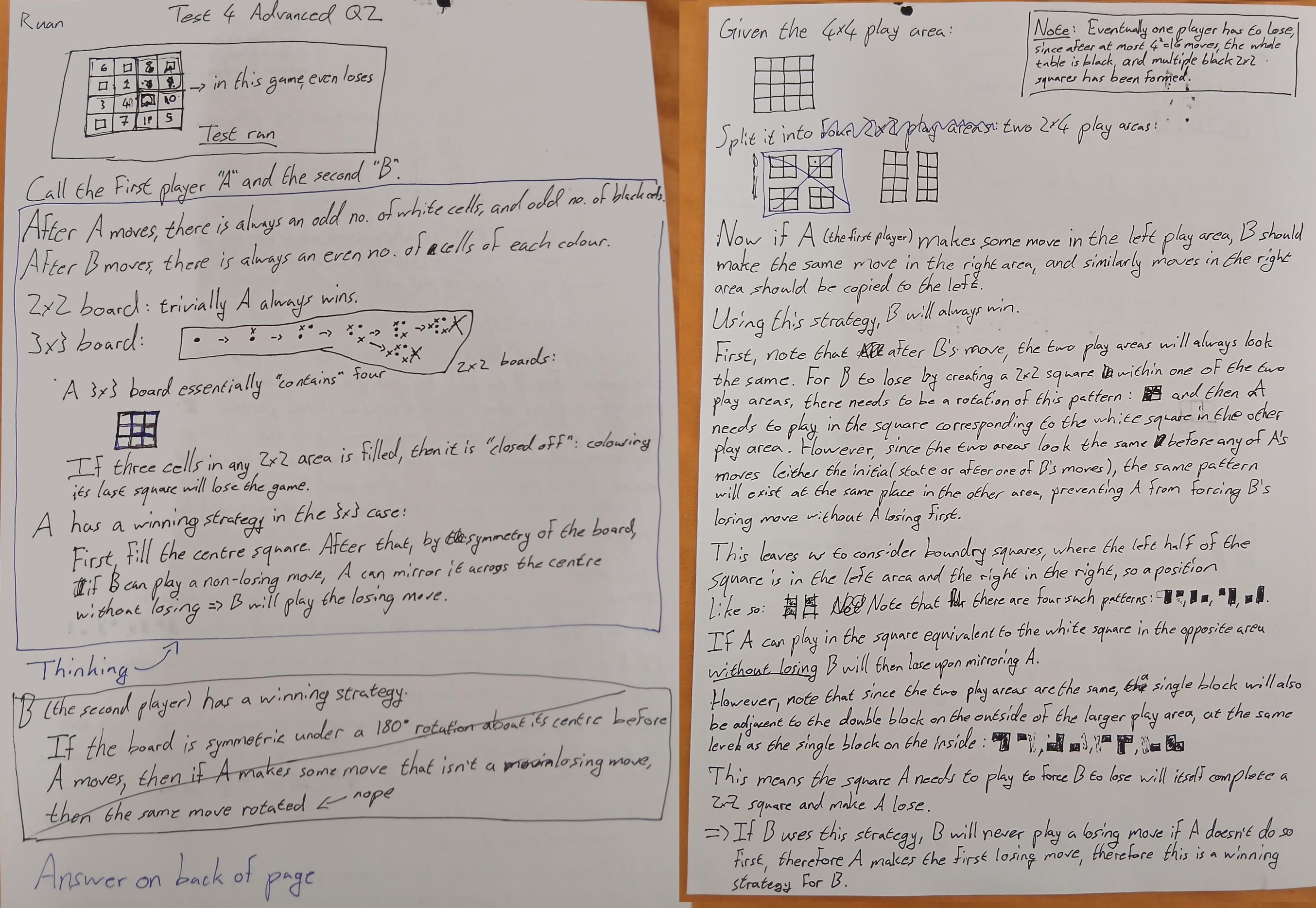 my initial work for Test 4 Advanced Question 2; lots of scribbles and testing different stuff
